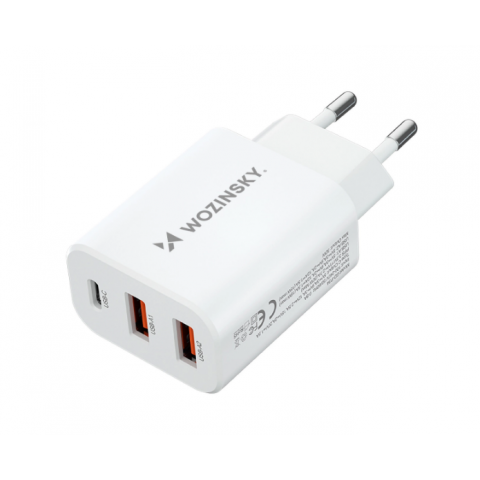 Tinklo įkroviklis 220V 2xUSB + USB C 30W baltas (white) Wozinsky CWCUCW
